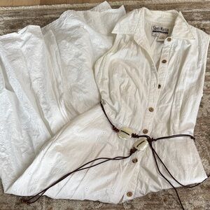 Vintage Sheri Martin Ivory Eyelet Dress with Wooden Buttons and belt